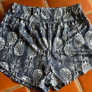 Pineapple Print Skinny Shorts, Vacation High Waist Shorts, Women's large